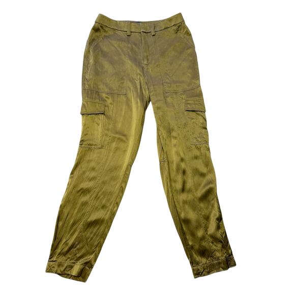 Banana Republic Women's Allure 100% Silk Cargo Pants Dark Chartreuse Size 0 - Picture 3 of 12